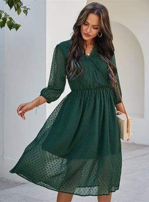 Woman V-neck Slim Waist Dress