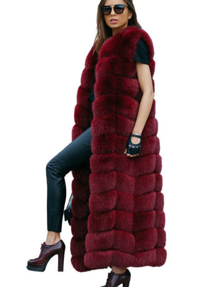 Ladies' Extended Fox Fur Vest Medium Long Coat