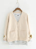 Knitted Cardigan V neck Back Flower Long Sleeve