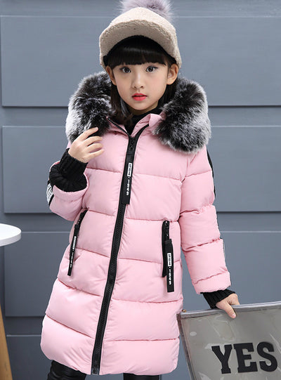 Winter Cotton Jackets Girls Fur Collar Letters Coats 