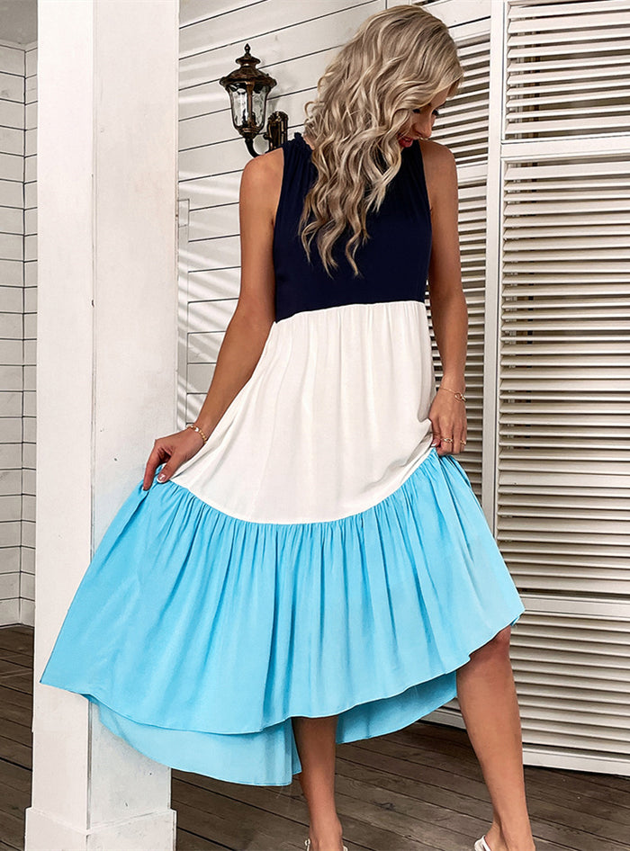 Solid Color Stitching Leisure Holiday Dress