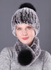 Rex Rabbit Fur Hat Scarf Winter Two-piece Set