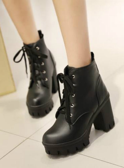 Women's Ankle Boots Lace Up High Heels Punk 