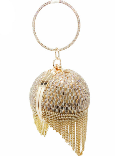 Golden Diamond Tassel Women Party Metal Crystal Clutches
