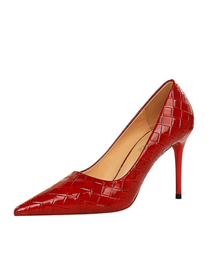 Bright Patent Leather Woven High Heel Shoes
