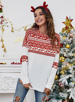 Christmas Color Matching Printing Long Sleeve T-shirt