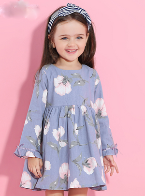 Printing Princess Dress Long Sleeve Flowers