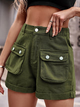 Three-dimensional Pocket Elastic Waist Denim Shorts