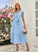 Solid Color Lace V-neck Dress