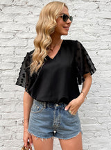 V-neck Mesh Short Sleeves Shirt