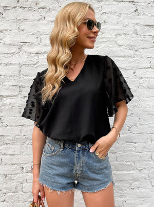 V-neck Mesh Short Sleeves Shirt