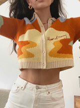 French Style Sunshine Print Short Knitted Sweater