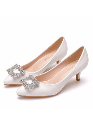 Square Buckle Rhinestone Pointed Shoes