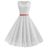 Retro Round Neck Lace Big Swing Dress