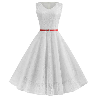 Retro Round Neck Lace Big Swing Dress