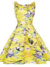 Yellow Print Scoop Neck Dress