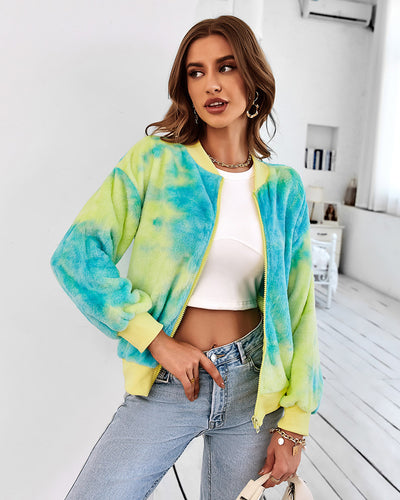 Tie-dyed Long-sleeved Plush Coat