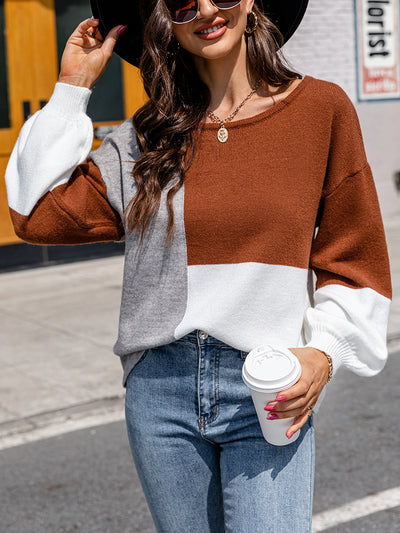 Turtleneck Contrast Lace-up Sweater