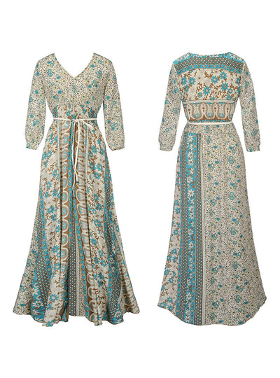 Boho Dress Female Vintage Floral Print Long Maxi Dress