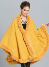 Fox Like Fur Collar Knitted Cape Coat With Large Shawl