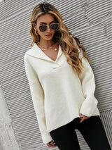 Loose Solid Color Padded Suit Collar Sweater