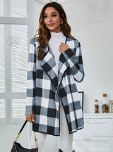 Loose Pocket Casual Plaid Print Coat