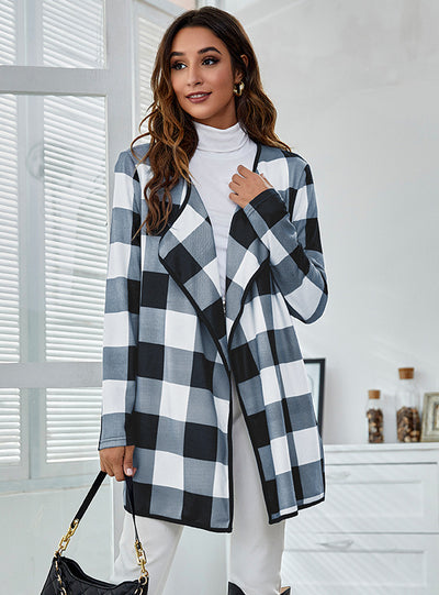 Loose Pocket Casual Plaid Print Coat