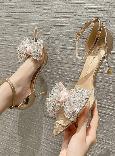 Bow Crystal Pointed Stiletto Sandals