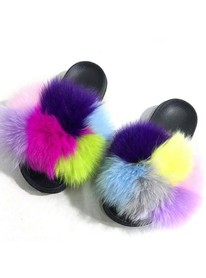 Women Winter Fluffy Fur Slippers Real Fox Fur
