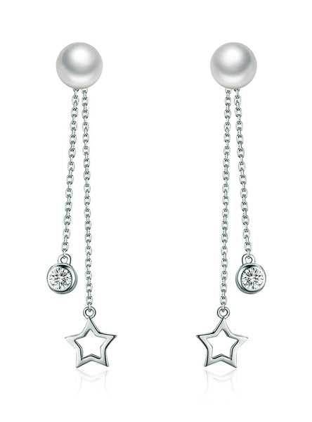 925 Sterling Silver Twinkle Star Imitation Pearl 
