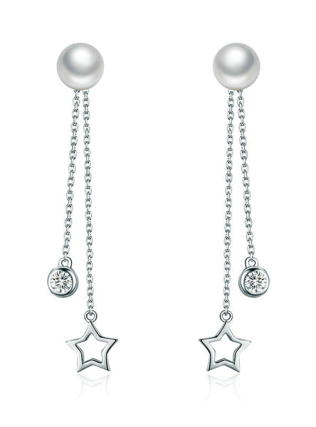 925 Sterling Silver Twinkle Star Imitation Pearl 