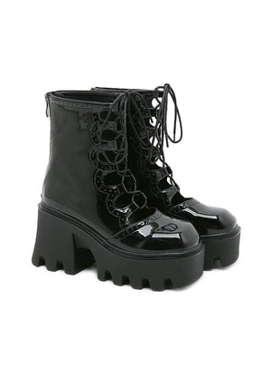 Women Leather Back Zipper Hollow Thick-soled Booties