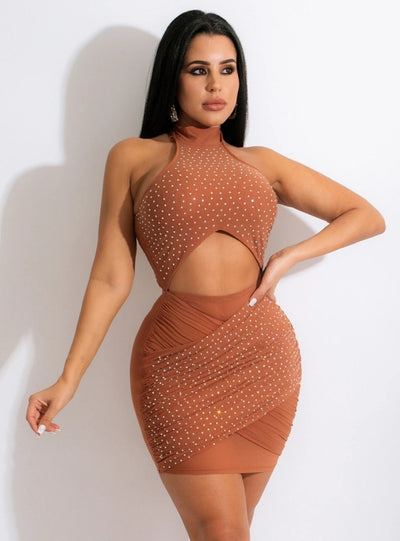Mesh-encrusted Openwork Backless Tight Dress