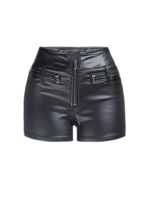 High Waist Elasticity Slim Pu Shorts