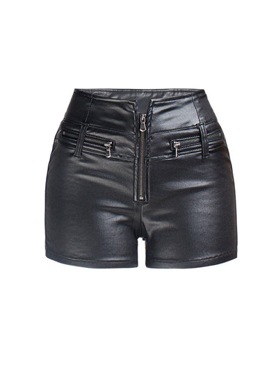 High Waist Elasticity Slim Pu Shorts
