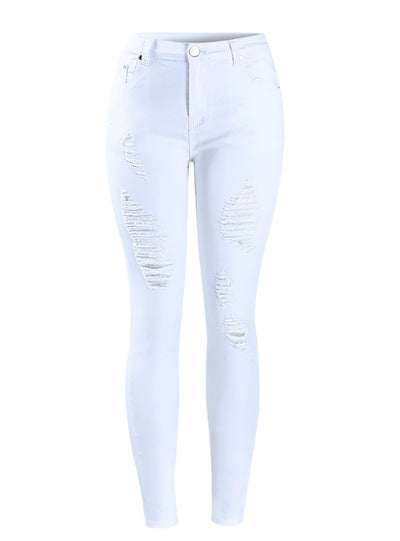 White Mid High Waist Stretch Denim Pants