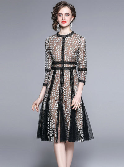 Mesh Embroidery Patchwork Dress