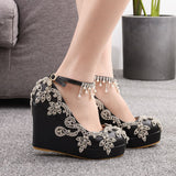 Beaded Tassel Round Toe High Heels Wedding Shoes
