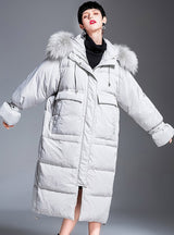 Long Casual Rabbit Fur Hooded Down Jacket