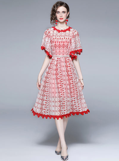 Heavy Embroidery Hollow Out Lace Dress