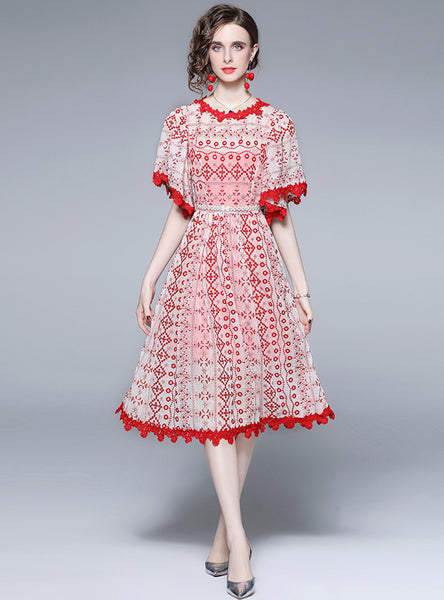 Heavy Embroidery Hollow Out Lace Dress