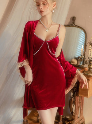 Velvet Stitching Sexy Pajamas Suspender Suit