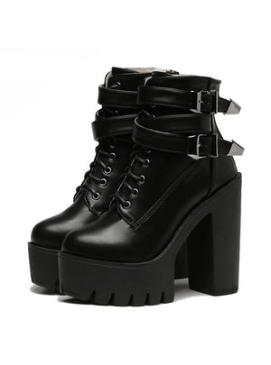 High Heels Platform Buckle Lace Up Leather