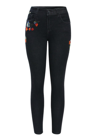 Mid Waist Stretchy Denim Pants Trousers 