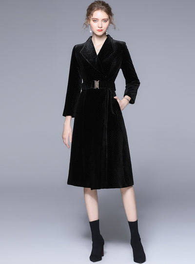 Women Long Black Velvet Cotton Jacket