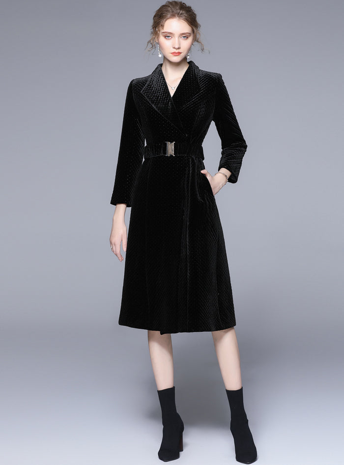 Women Long Black Velvet Cotton Jacket