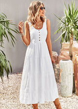 Strap U-neck Solid Color Dress