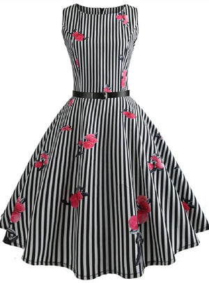 Stripe Print Retro Sleeveless Dress