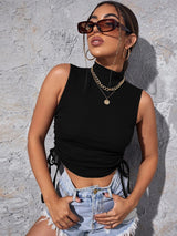 Sports Drawstring High Neck Vest T Shirt