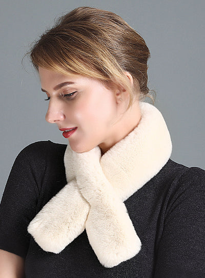 Women's Rex Fur Scarf Winter Leather Double-sided